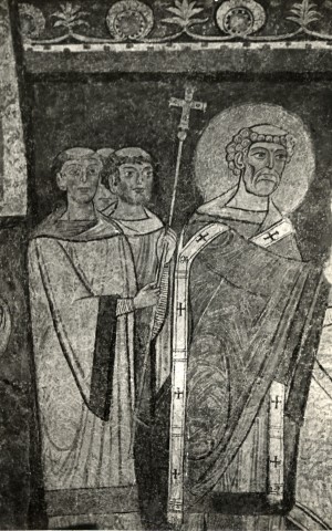 Anonimo — Anonimo romano sec. XII/ XIII - Tivoli, S. Silvestro, abside: Battesimo di Costantino — particolare